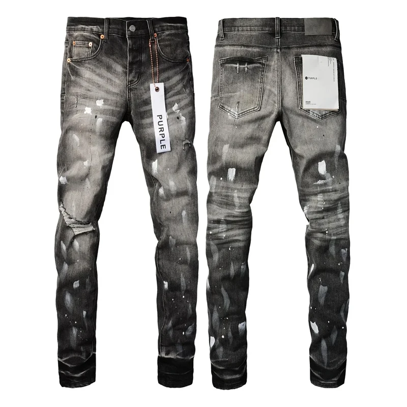 Purple Jeans American High Street Distressed Black Paint 2024 New Fashion Trend High Quality Jeans