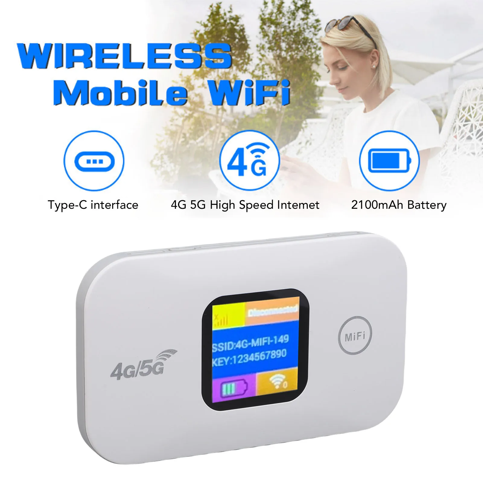 

Travel WiFi Hotspot SIM Slot LED Display 4G 5G Mobile Hotspot 300Mbps Stable Connection Supports 10 Devices for Outdoor for RV