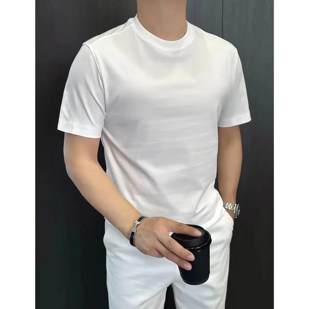 

Summer 2024 Men's Slim Fit ort Sve T-irt Pure Color Skin-friendly Comfortable Cotton Luxury f Sve Body Tee