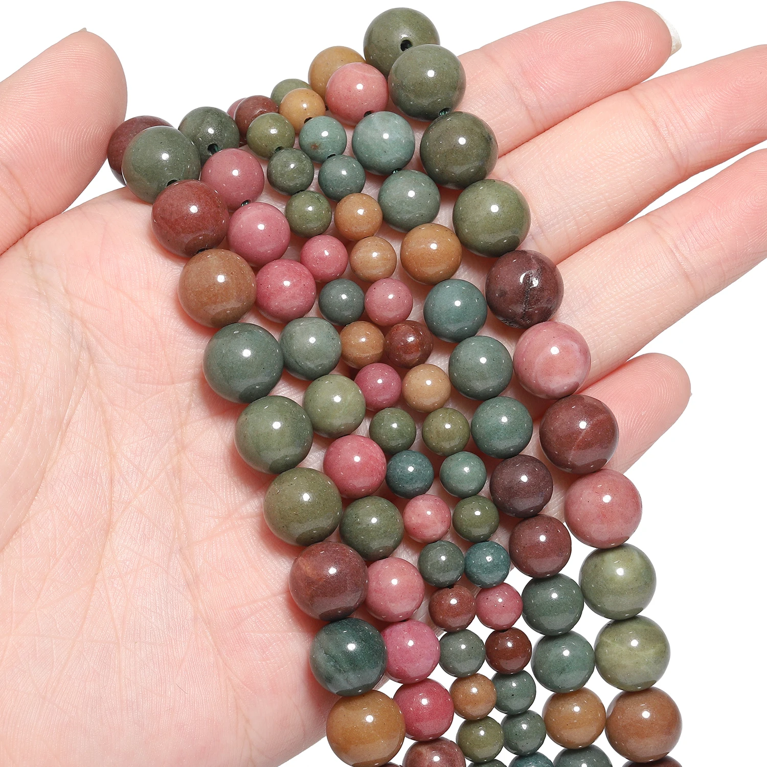 6/8/10mm Green Colorful Alashan Jade Stone Beads Smooth Round Loose Bead For Jewelry Making DIY Bracelet Necklace Accessories