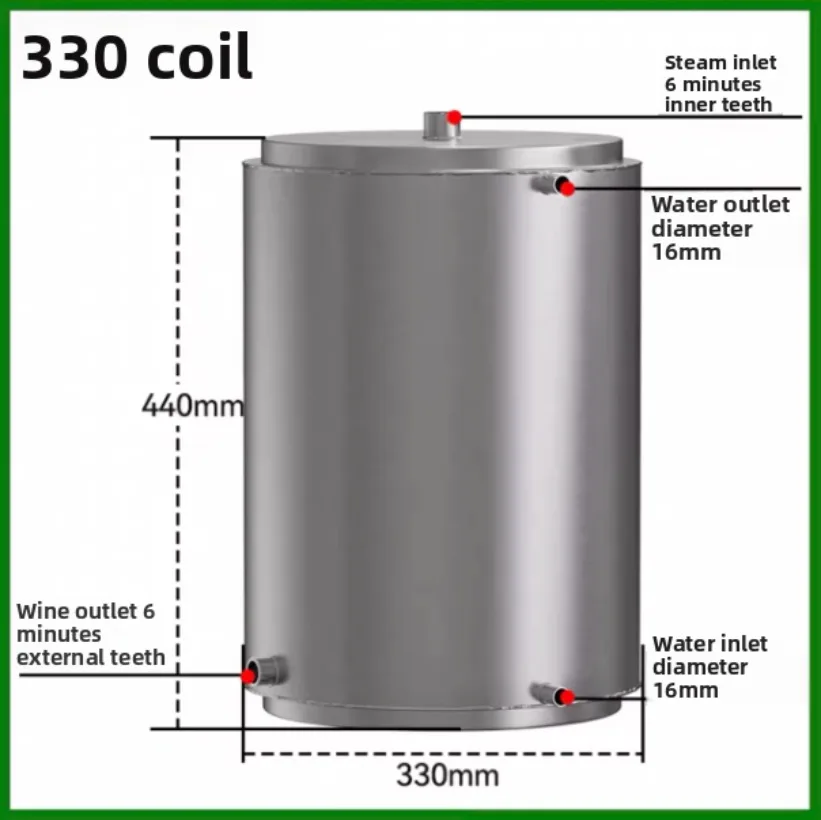 38L Coil Cooler 330*450mm Heat Exchanger Tube Array Cold And Hot Water Distilling Equipment 304 Stainless Steel