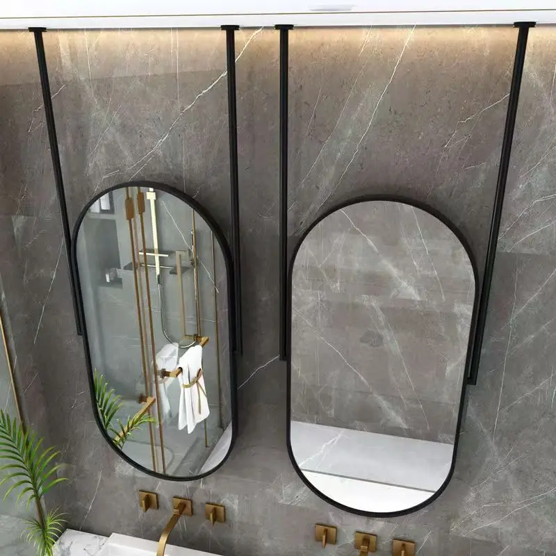 Light luxury hotel B & B bathroom ceiling hanging mirror oval intelligent luminous bathroom decorative mirror