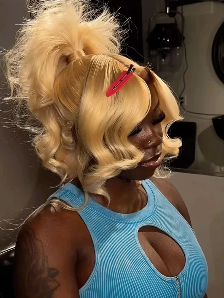 

613 Блондинка 360 Кружевные фронтальные парики с детскими волосами Объемная волна Предварительно выщипанный Hd Парик шнурка 13x6 Человеческие волосы 13x4 Парик из натуральных волос на кружеве спереди