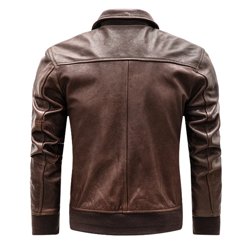 Brown Autumn Leather Jacket Men Military Style Plus Size 5XL Genuine Natural Cowhide G1 Flight Leather Coat