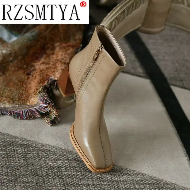 2022 Ankle Boots for Women Square Toe Fashion Shoes Autumn Winter Short Boots Zipper Square Heels Comfortable Lady Shoes