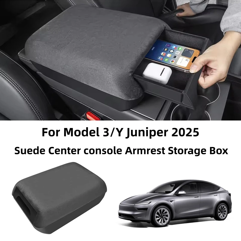 

Подлокотник для Tesla Model Y Juniper 2025 Model 3 Highland из мягкой замши, чехол на подлокотник центральной консоли с ящиком для хранения