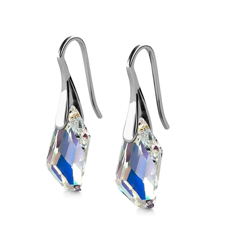 ダイシーニ-本物のスワロフスキークリスタル-ドロングイヤリング-不規則な幾何学模様デザイン-高品質真鍮製ジュエリー-18金ホワイトゴールドメッキ