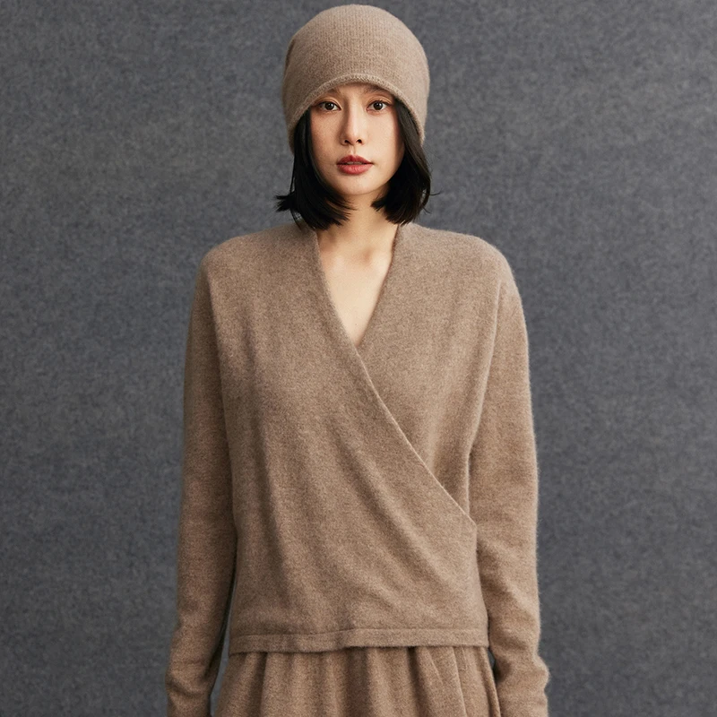 2024 Autumn New 100% Pure Cashmere Knitted Sweater High Quality Women V-Neck Pullovers Female Winter Fashion Clothes Girls Tops