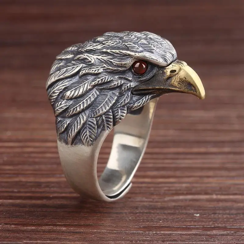 BFCLUB Silver Color Ring For Women Jewelry Eagle Finger Open Vintage Handmade Ring Allergy For Party Birthday Gift