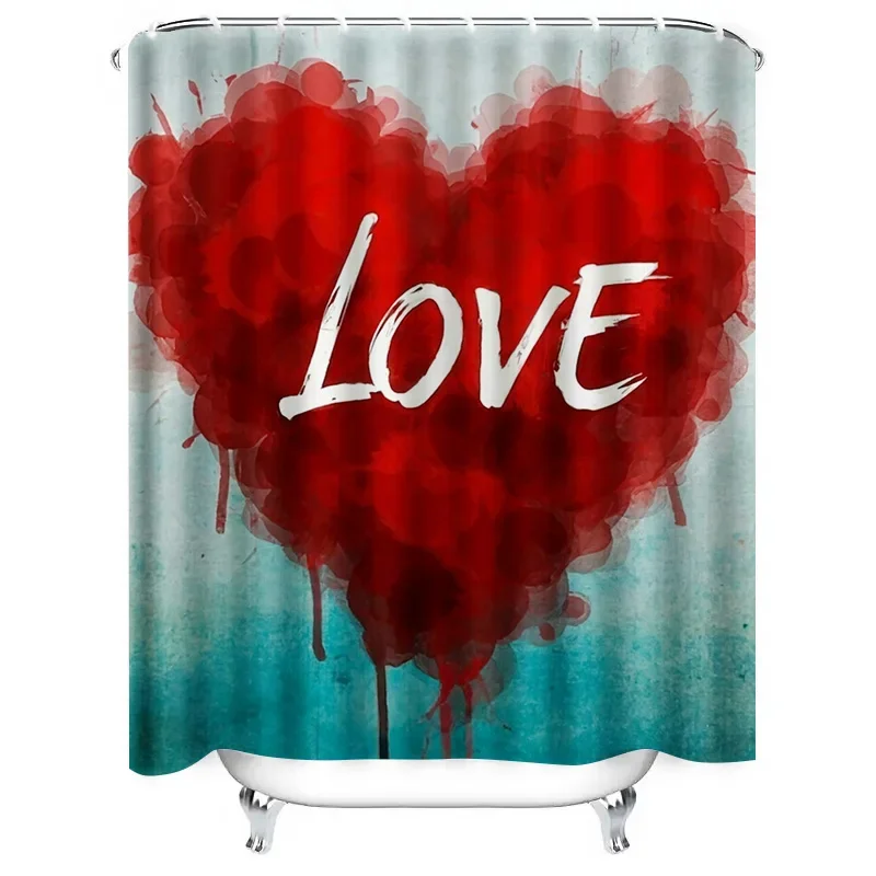 

Romantic Watercolor Love Heart Shower Curtain - Waterproof, Mildew-Resistant, Machine Washable for Valentine's Day DecorXT6@！