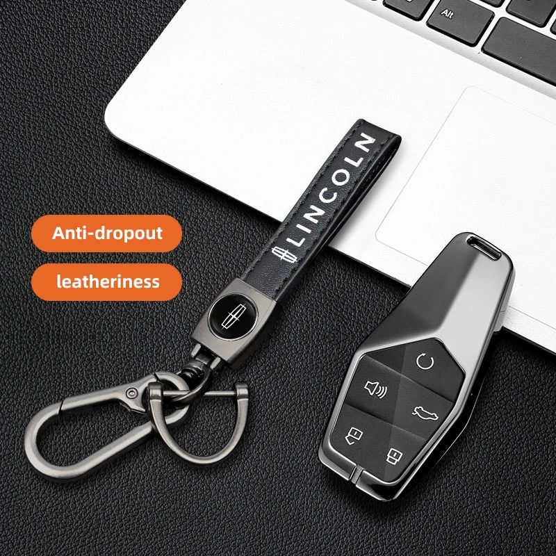 1Pcs PU Leather Car Key Chain Key Ring Holder With Lincoln Logo For Aviator Corsair Nautilus Z Navigator Anti‑Lost Keychain Auto