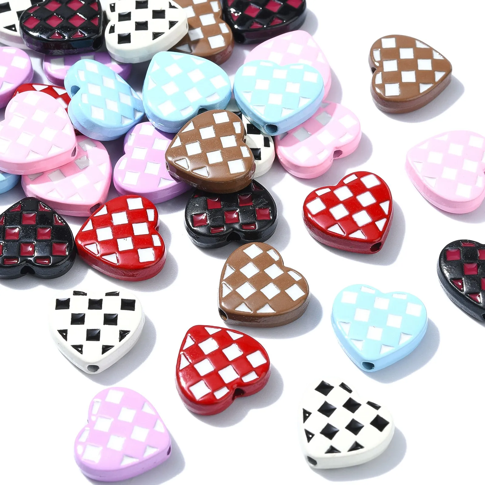 

Pandahall 35Pcs 7 Colors Enamel Heart Beads Tartan Checkered Pattern Heart Shaped Beads for Bracelet Necklace Making