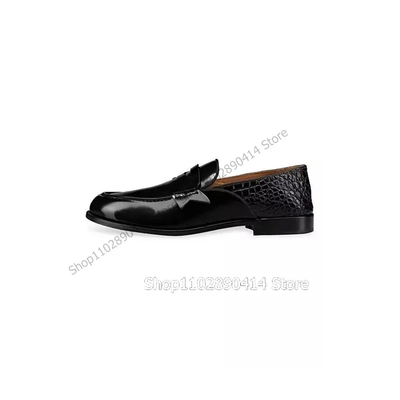 

Black Alligator Print Sewing Design Men Loafers Fashion Slip On Men Shoes Luxury Handmade Party Banquet Office Men Dress Shoes