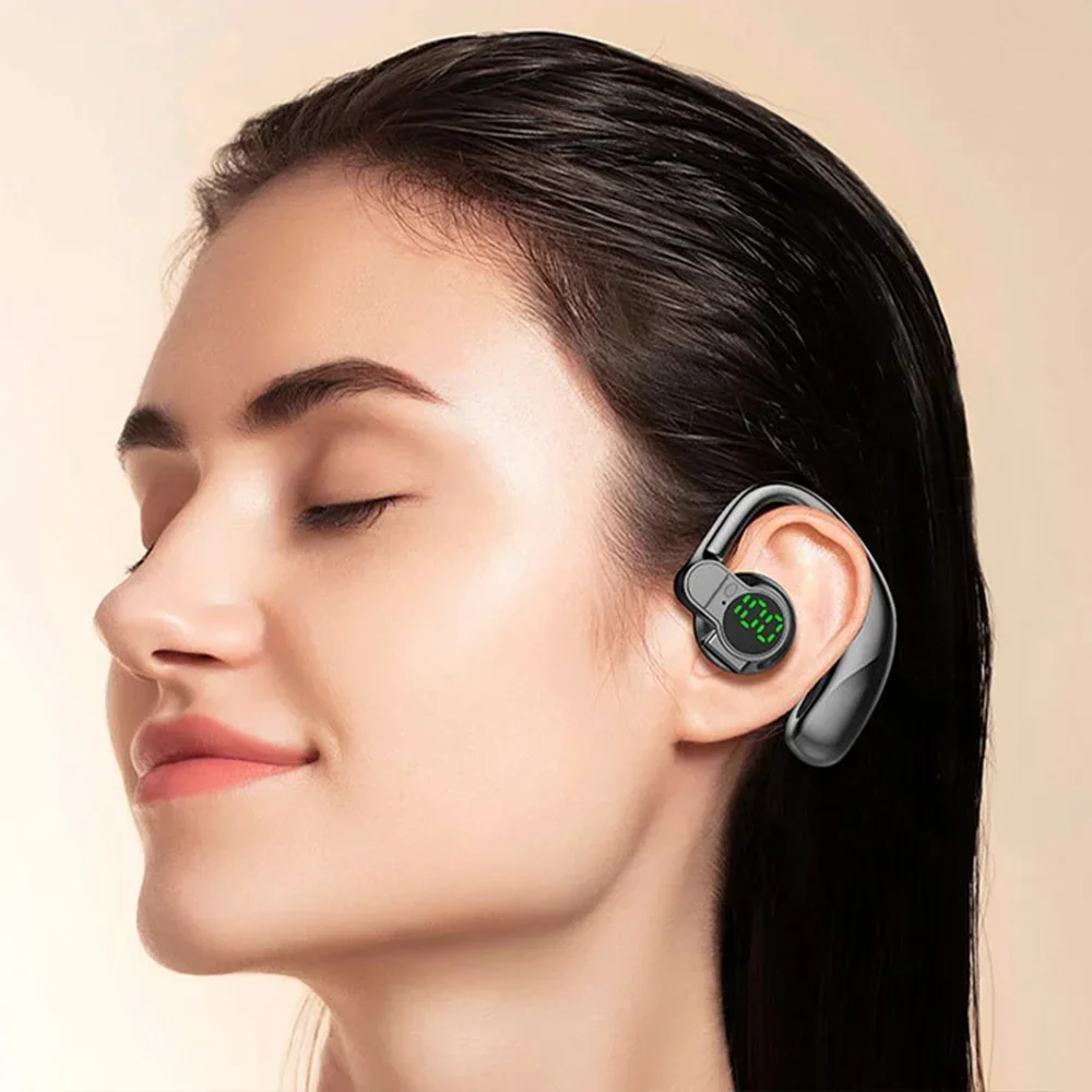 FEACIN Wireless earless single earphone Bluetooth 5.4 hands-free noise reduction 180 ° rotation digital display battery level