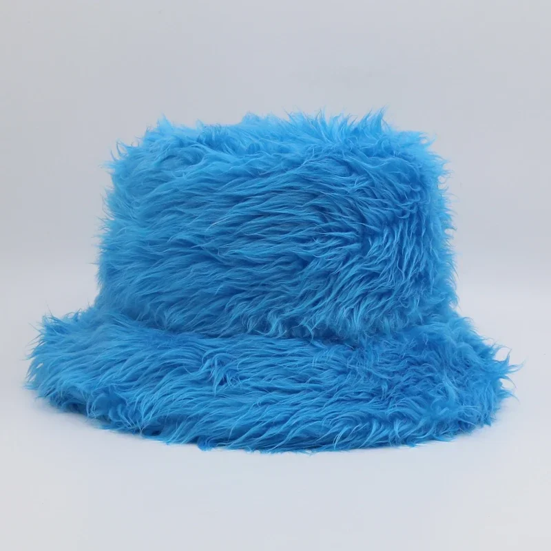 2022 Luxury Faux Fur Bucket Hat Woman Men Fluffy Colorful Print Tie-dye  Plush Velvet Fisherman Winter Hat Thic Warm Bob Panama