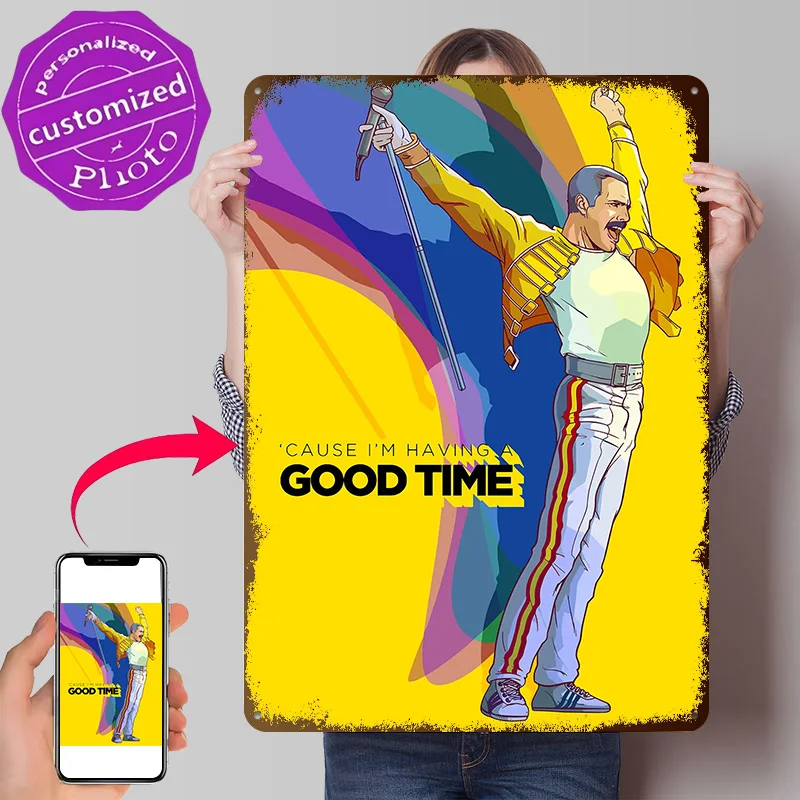 Freddie Mercury 'Good Time' Personalized 3D Textured Metal Poster Wall Art Vintage Tin Signs for Home Decor Room Decoration Men