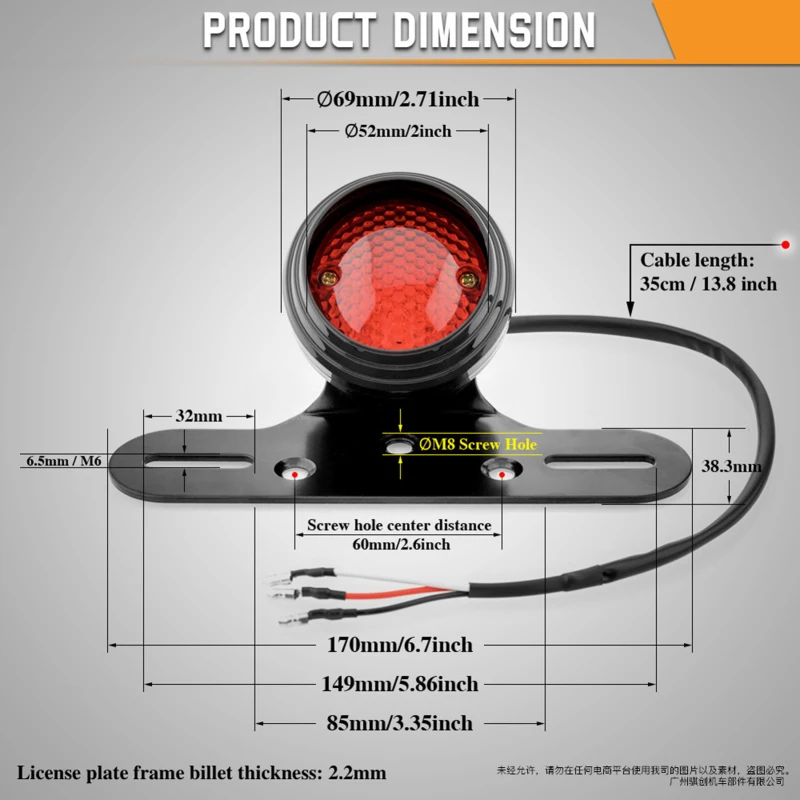 Motorcycle Tail Light Brake Light with License Plate Bracket Integrated Running Lamp Universal LED Tail Lamp with Bracket