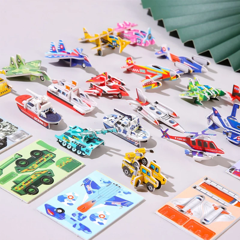 30Pcs A Set 3D DIY Puzzles Toys Mini Aircraft Tanks Animal Dinosaur Model Paper Jigsaw Puzzles for Kids Early Educational Toy