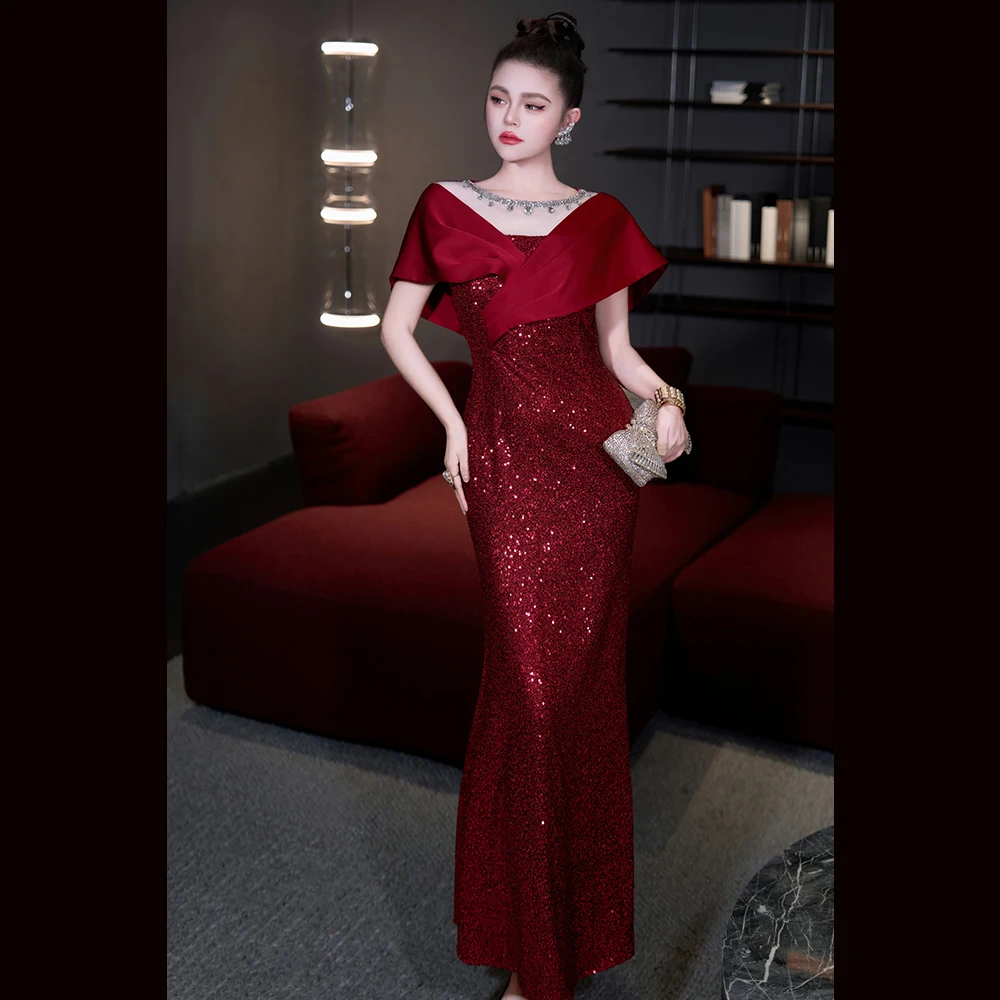 

Meyyithun Women's Dress New Sequin Fashion Shawl Design Handmade Bead Elegant Fishtail Dress Evening Dress Party Dress 1117MX01