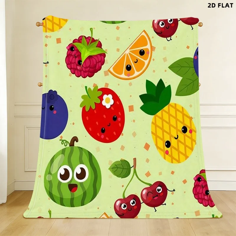 Playful Cartoon Fruit Pattern Blanket, Single - Sided Printed, Multiple Specifications Available, Soft Fabric for Bedroom Couch