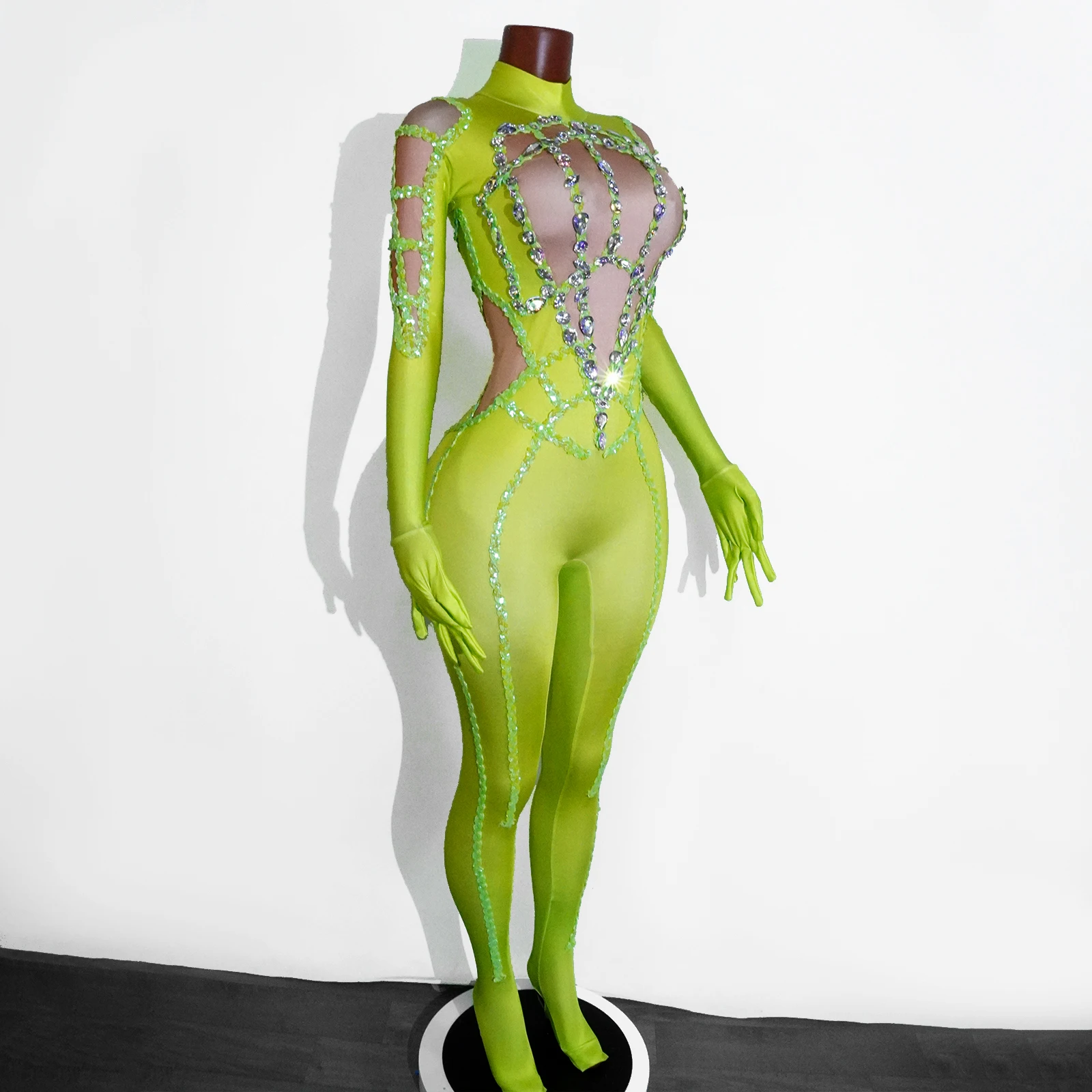 패션 코르셋 로브 긴팔 점프수트 (장갑 포함) 무대 의상 공연 섹시 클럽 이브닝웨어 댄스 가수 파티 의류