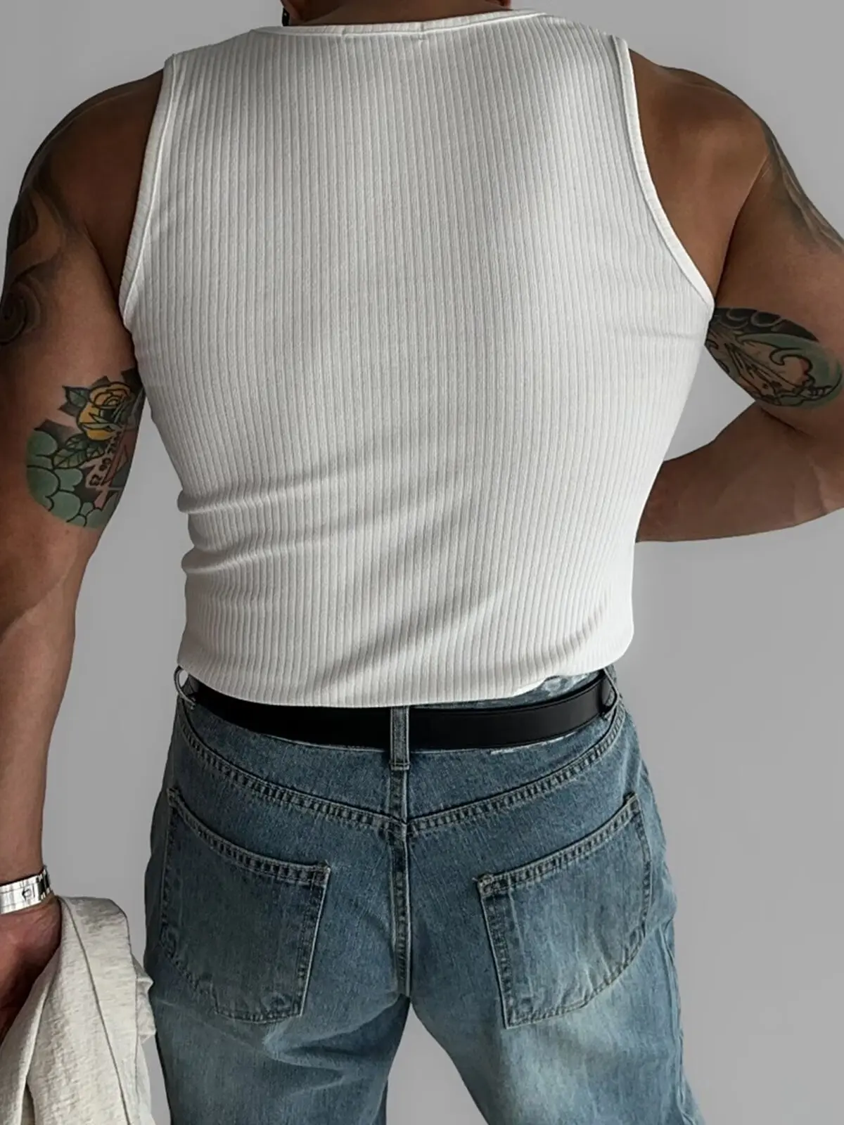 American Style Ice Silk Woven Muscle Vest Tight Fit High Elasticity Sleeveless T-Shirt Patchwork Design Small Shoulder Pad