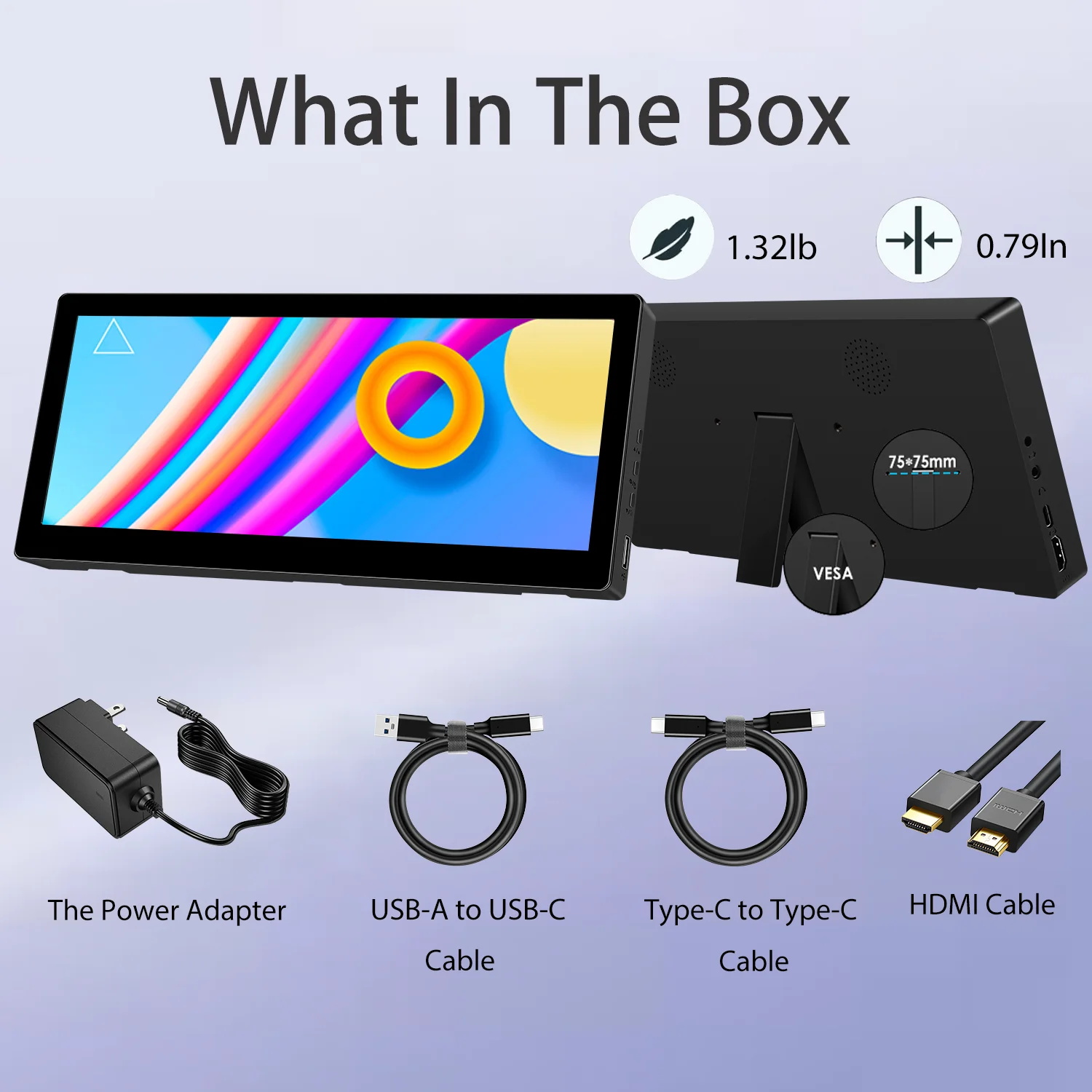 LCD 바 컴퓨터 온도 디스플레이 와이드 스크린, 10.3 인치 터치스크린 모니터, HDMI 및 C 타입, 1920x720 IPS 디스플레이