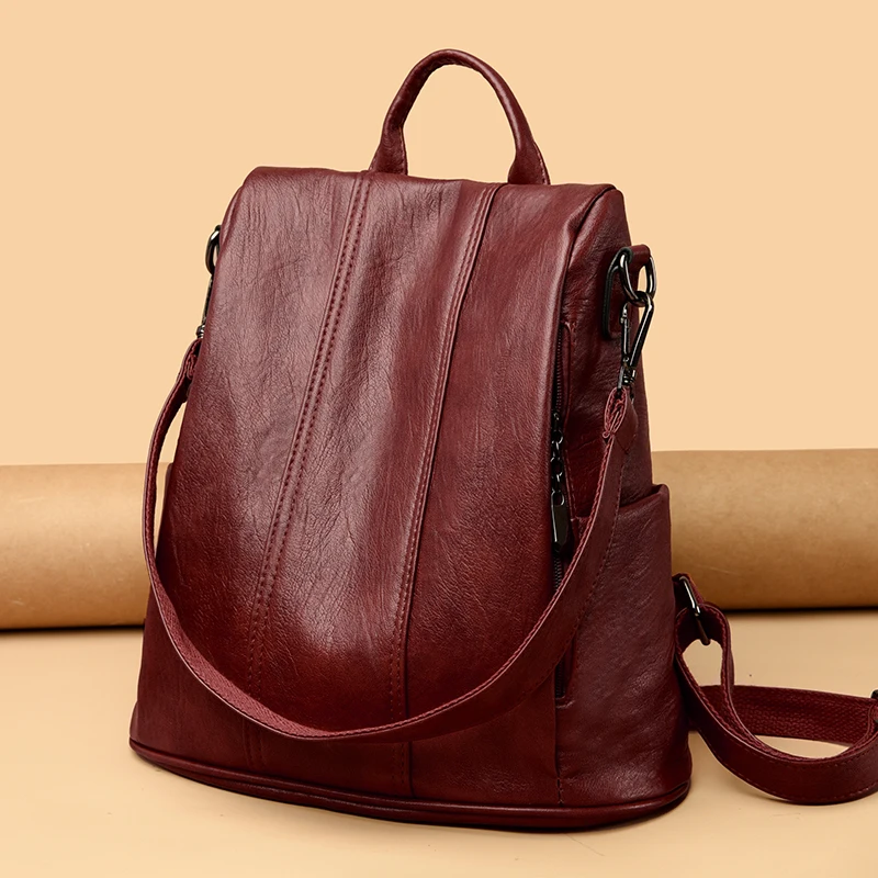 Anti Theft Backpack Purses High Quality Soft Leather Female Vintage School Bags Travel Outdoor Bagpack Ladies Bookbag Rucksack