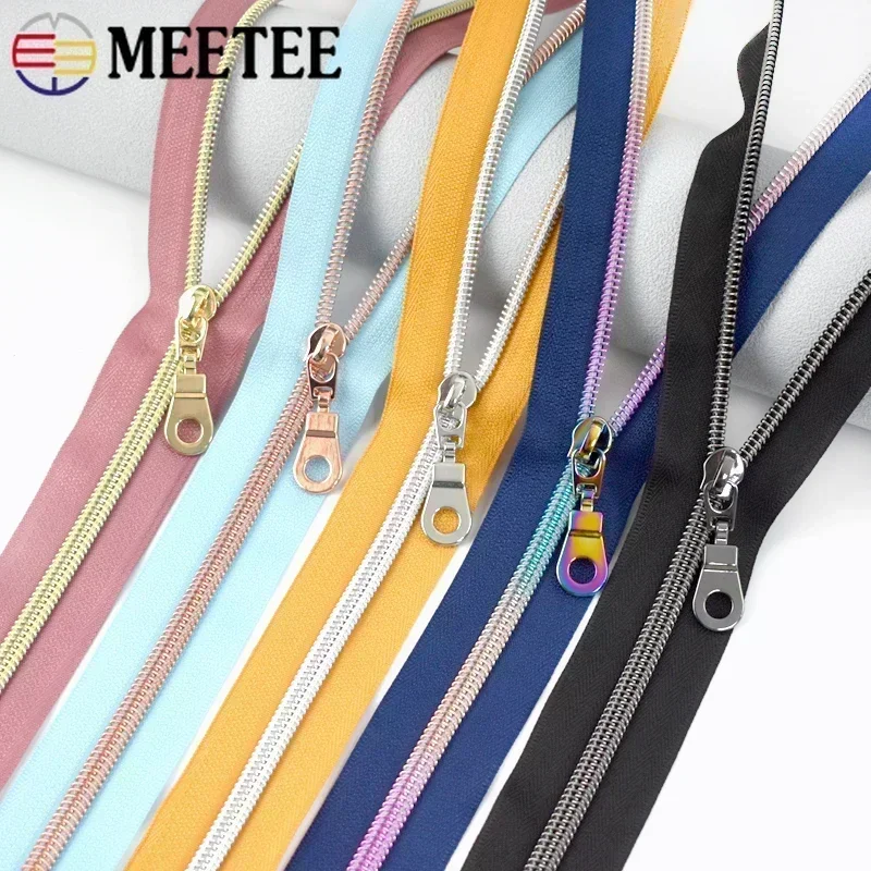 1/2/3M Meetee 5# Nylon Zippers By The Meter Garment Bag Sewing Zipper Puller Zips Coil Closure Pocket Zip Slider RepairAccessory