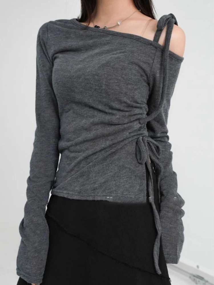 Long Sleeve T-Shirts for Women Side-slit Ins Slim Fit Off-shoulder All-match Korean Fashion Classic Sweet Spicy Girls Autumn Top