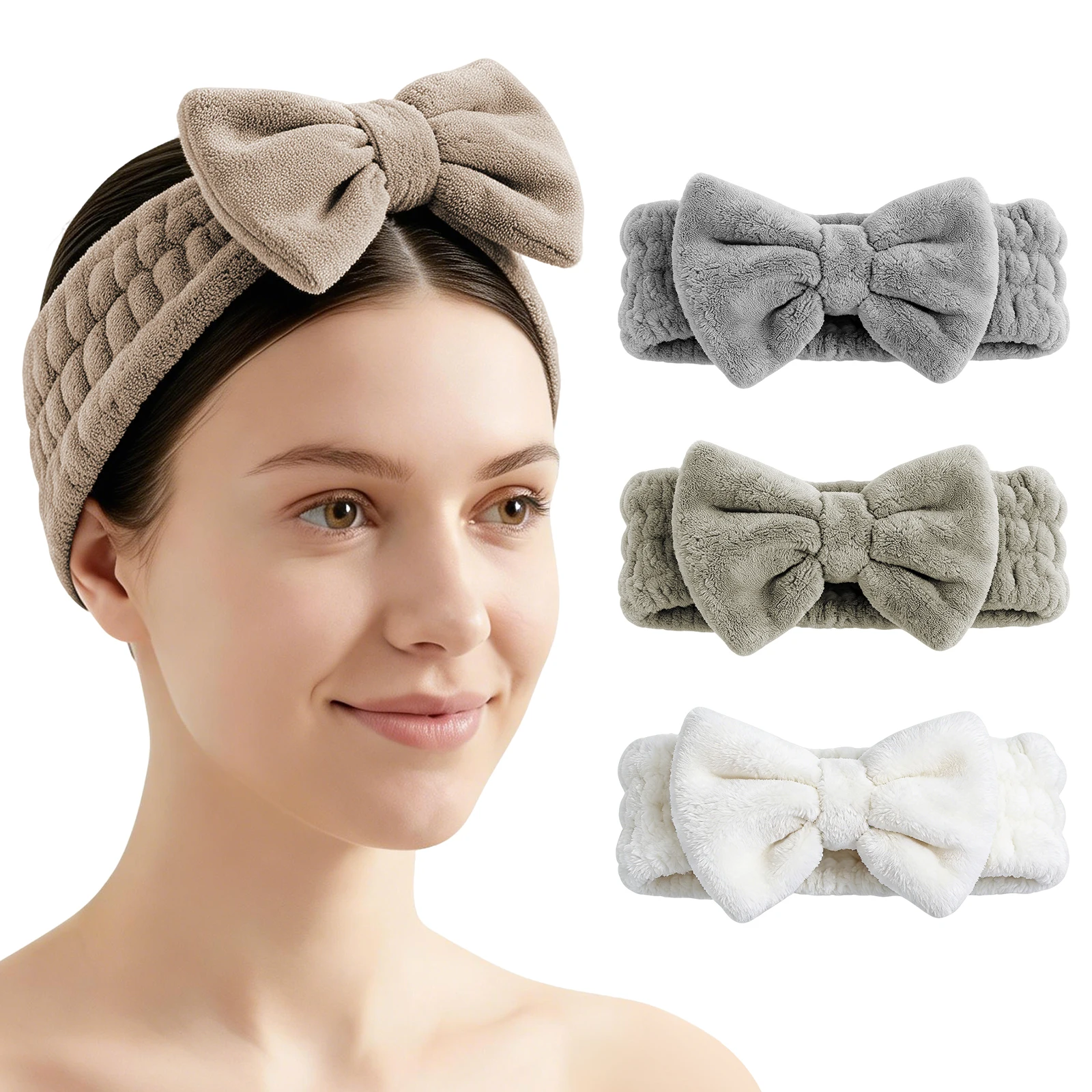 

BATHLUX Multicolor Solid Bow Headbands Microfiber Makeup Spa Wash Face Head Bands For Women Absorbent Soft Hair Hoop Shower Caps