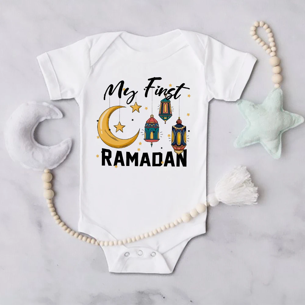 My First Ramanad My First Eid Printed Baby Bodysuit Mubarak Newborn Outfit Baby Shower Gift Islamic Muslim Infant Holiday Romper