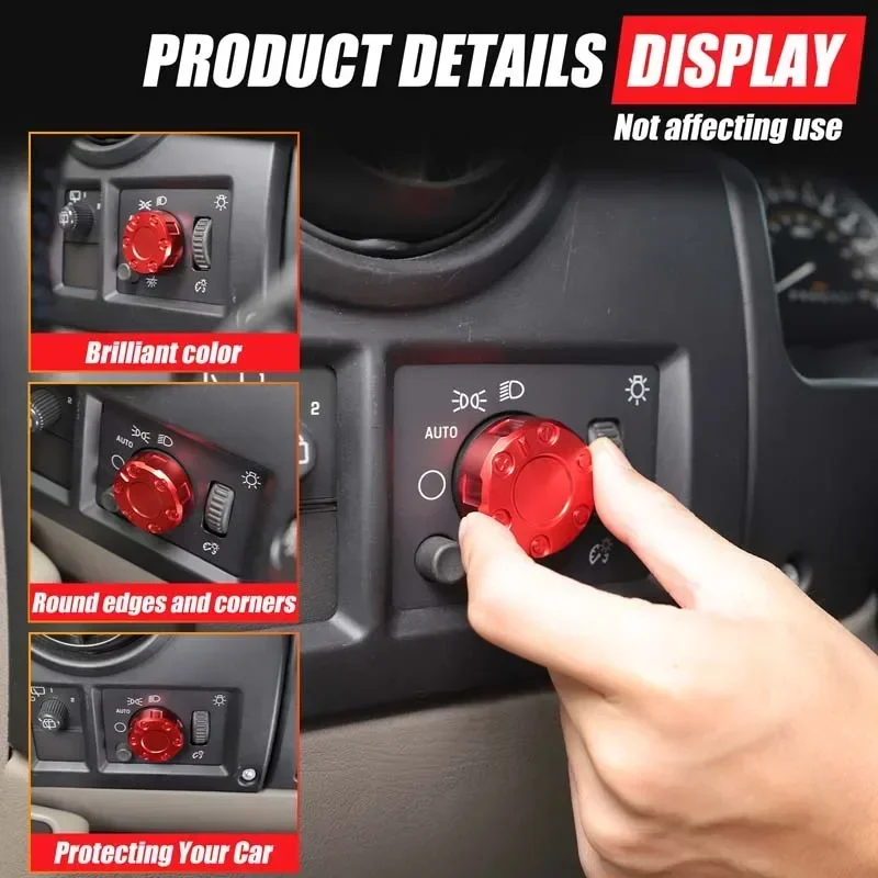 

For Hummer H2 2003-2007 Aluminum Alloy red silver car headlight switch knob decorative cover sticker car interior accessories