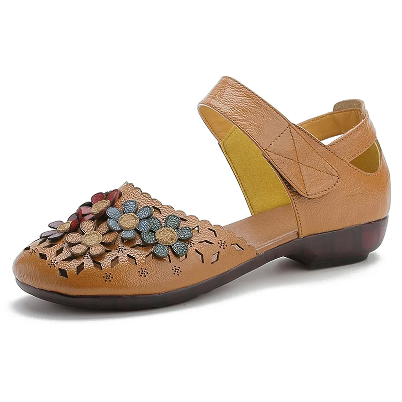 Zapatos Mom de piel auténtica para mujer, Sandalias planas de fondo suave, zapatos informales cómodos para caminar, primavera y verano