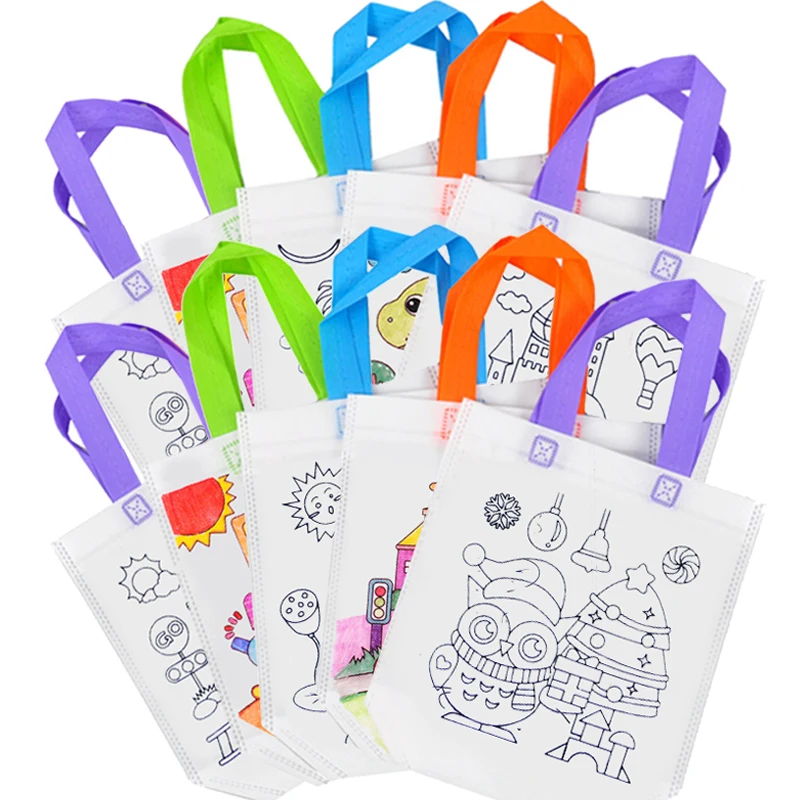 DIY Coloring Tote Bags Non-woven Fabric with Printed Design for Art Activity Reward Supplies Family Party  Art Supplies TMZ view 3
