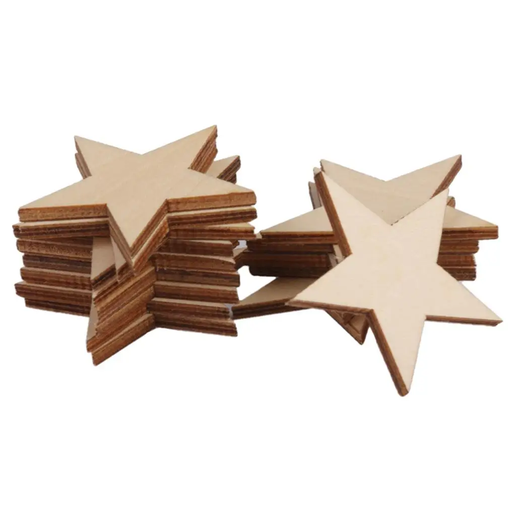 10pcs Unfinished Wood Cutout Star Shaped Wood Pieces for Wooden Craft DIY