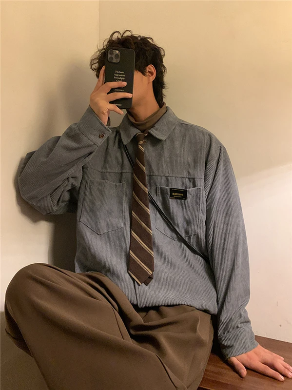 

Cityboy Corduroy Shirt Men's Long Sleeve Spring Autumn Thin Outerwear Trendy Brand Handsome High-End Feeling Loose Fit Shirt