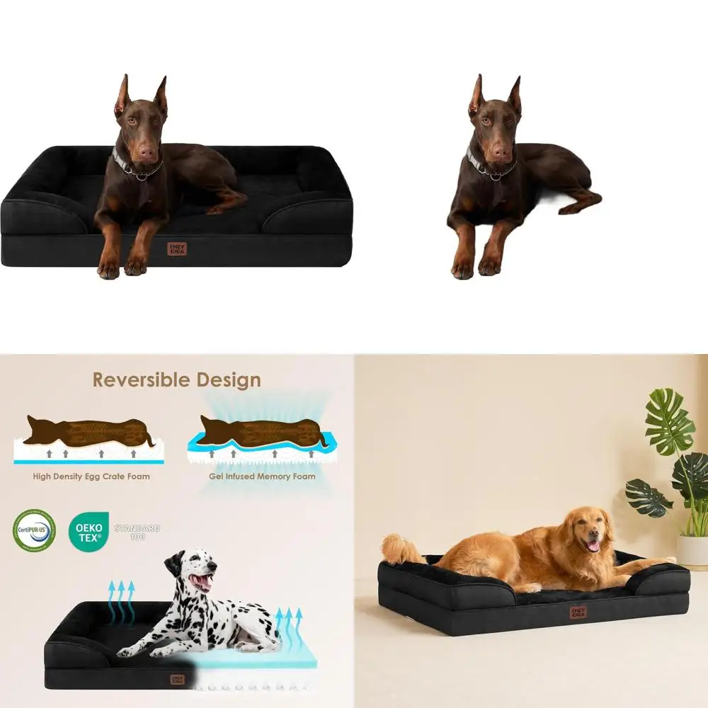 XXL Waterproof Memory Foam Dog Bed with Sides, Non-Slip Base, and Removable Washable Cover, Black