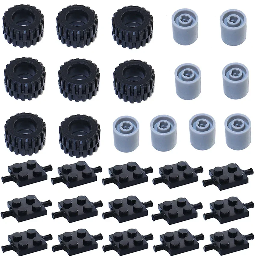 Building Blocks MOC City Cars Wheel Sets Pack Tires DIY Models Shaft Plate Holder Axle with Pin Accessories Construction Toys