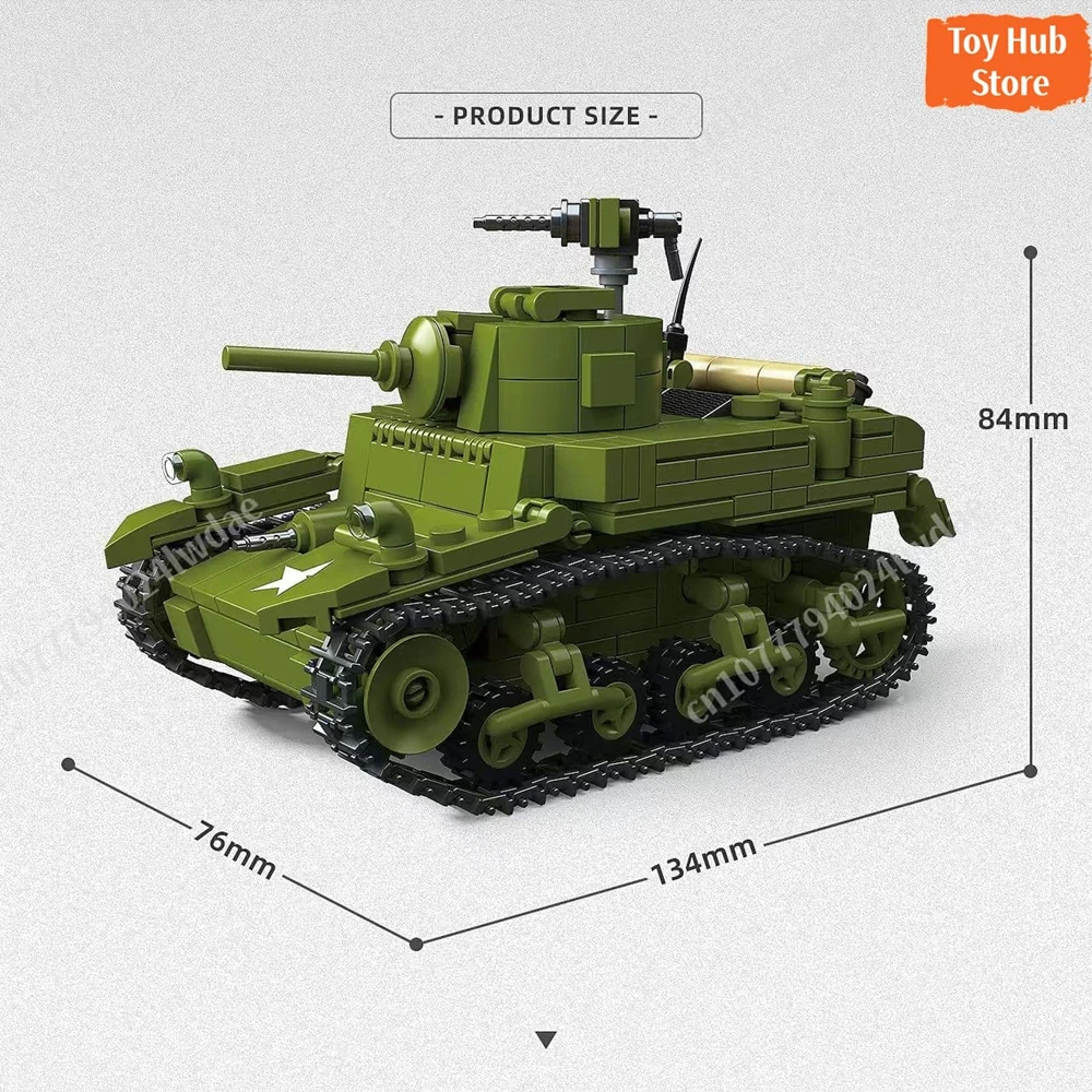 제2차 세계대전 미국 육군 M3A1 스튜어트 1:35 블록 장난감 크리스마스 선물 교육용 군사 모델 교육용 장난감 크리스마스 선물