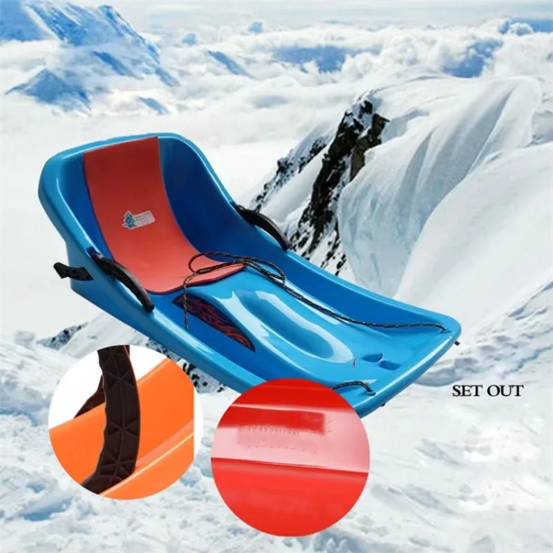New Design Snow Sled with Brake, Plastic Ski Board Sleigh for Grass Skiing & High-Back Snow Sliding