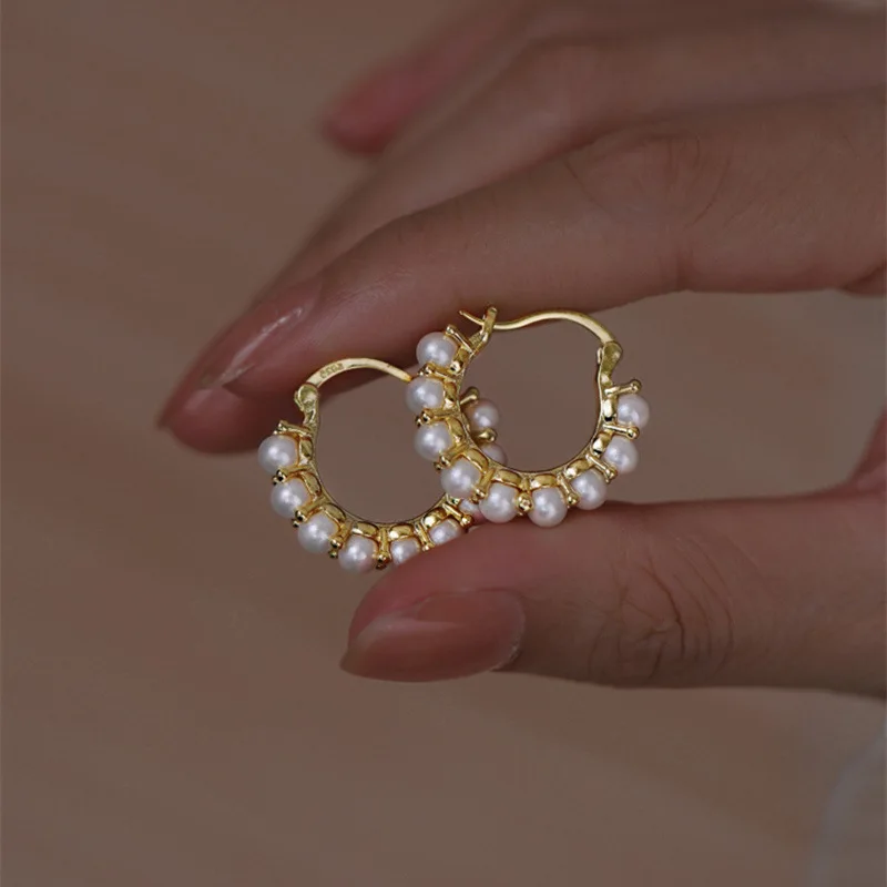 XIALUOKE Korea Fashion Geometric Metal Round Pearl Earrings For Women Elegant Delicate Wedding Party Jewelry Gifts