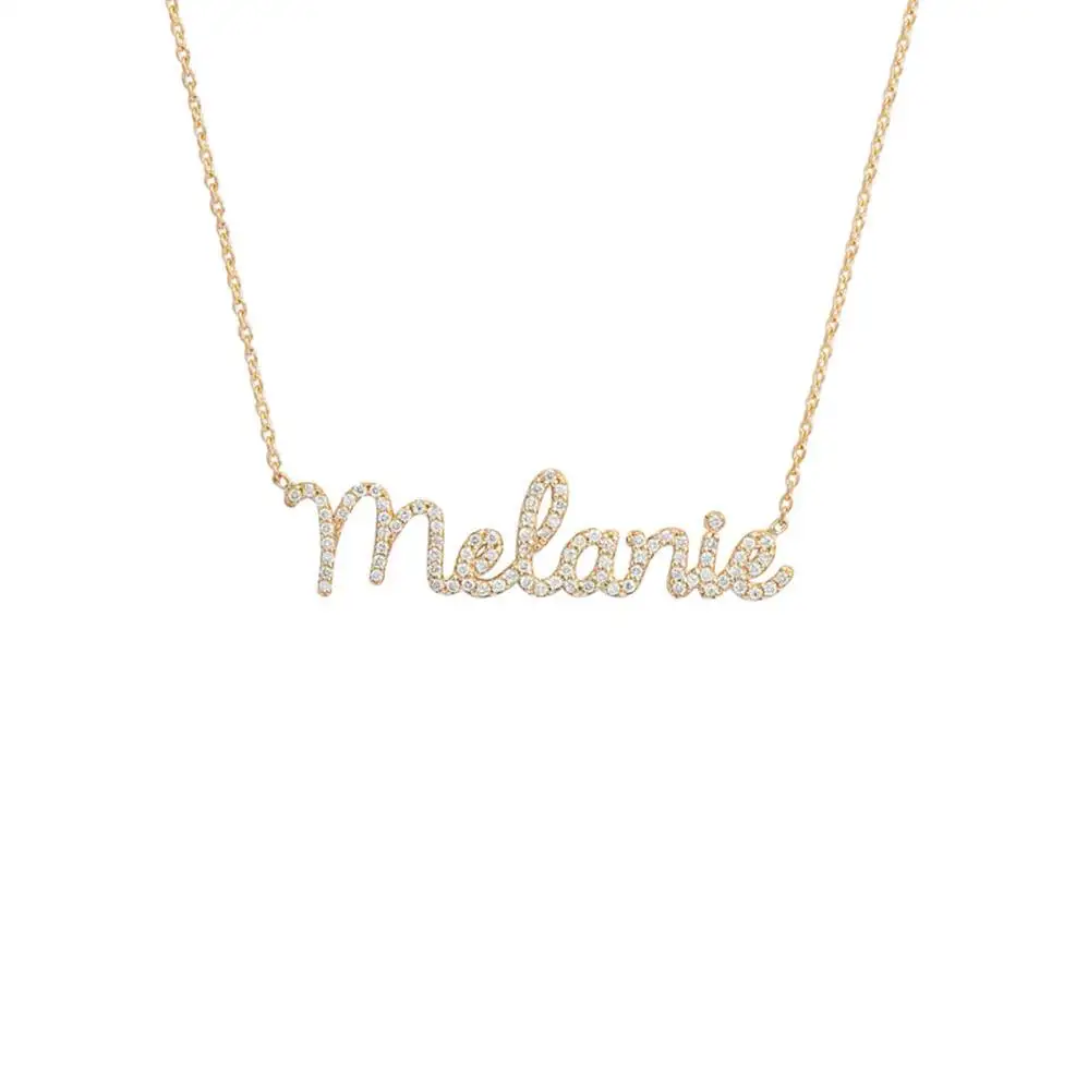 Personalized Nameplate Diamond Necklace Custom Text Diamond Name Necklace Personalized Custom Jewelry Holiday Gift For Mother