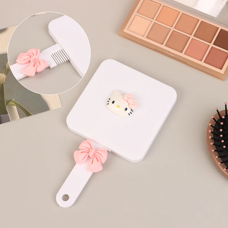 Portable Sanrio Cute Hello Kitty Kawaii Mirror Comb Handheld Mirror Comb Extracted Travel Hair Brush Massage Styling Tool