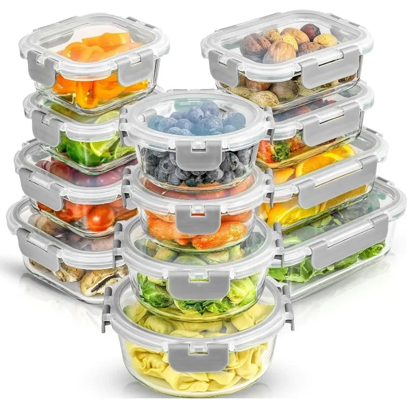 24pc Borosilicate Glass Storage Containers with Lids. 12 Airtight, Freezer Safe Food Storage Containers