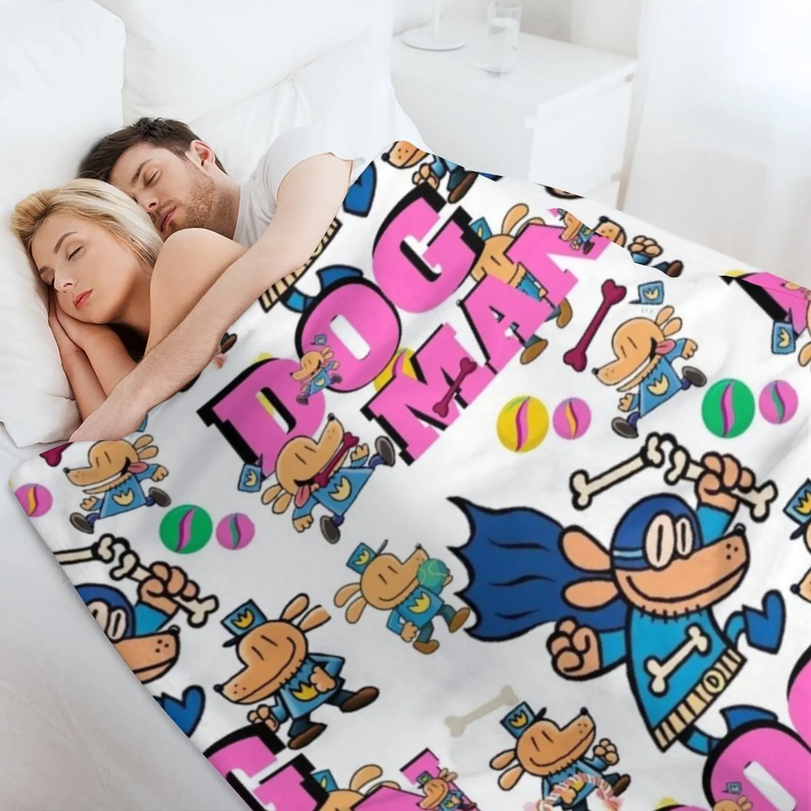 بطانية رمي Dogman سرير مزخرف للأطفال، بطانيات منقوشة ناعمة من القطيفة