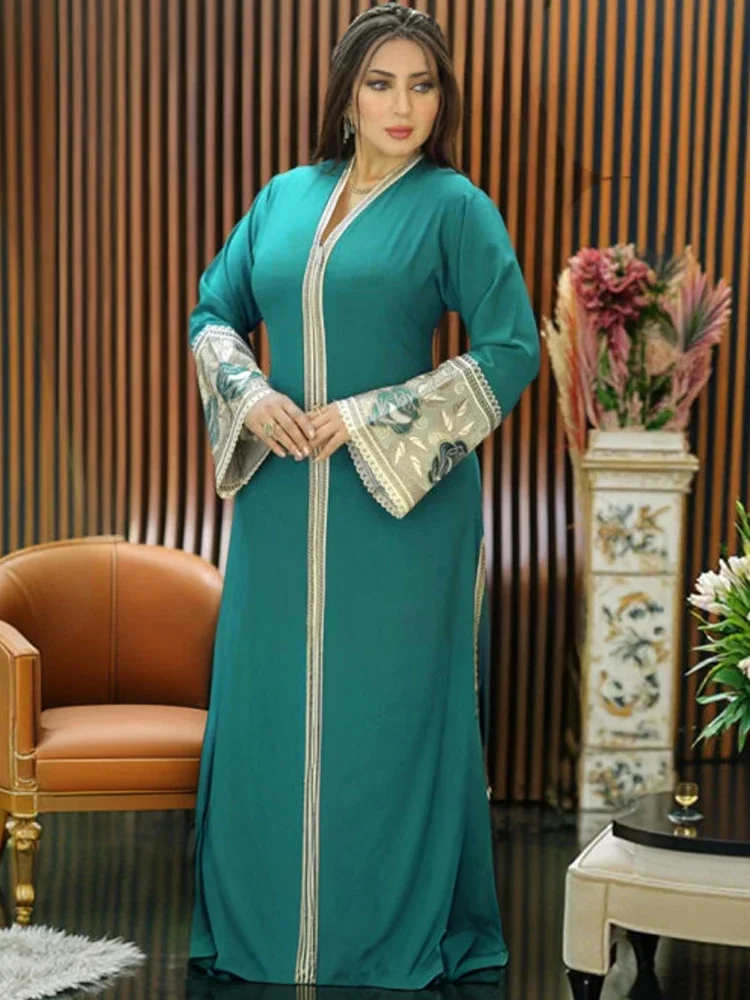 

2026 Eid Mubarak Dubai Abayas Muslim Women Long Sleeve Dress Party Evening Gown Caftan Marocain Turkish Islamic Clothing Boubou