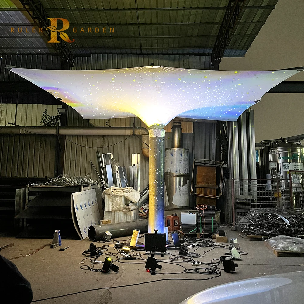 

Landscape Motorized Umbrella Heavy Windproof Waterproof Solar Powered Pattern Spraying Cafe Bar Square Outdoor Shading