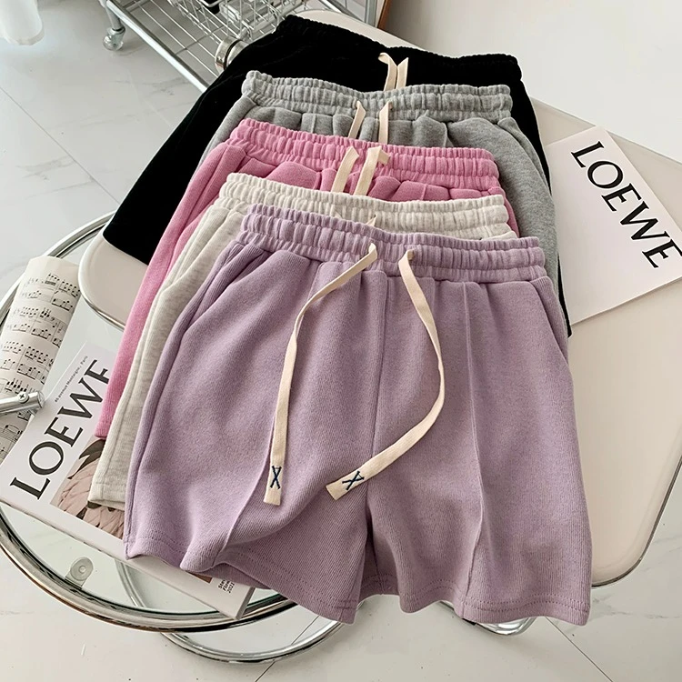 Summer Shorts Women Elasticity Lovely Girls Korean Style Sweet Students Harajuku Simple Pure Gray Oversize Trousers Female 2026