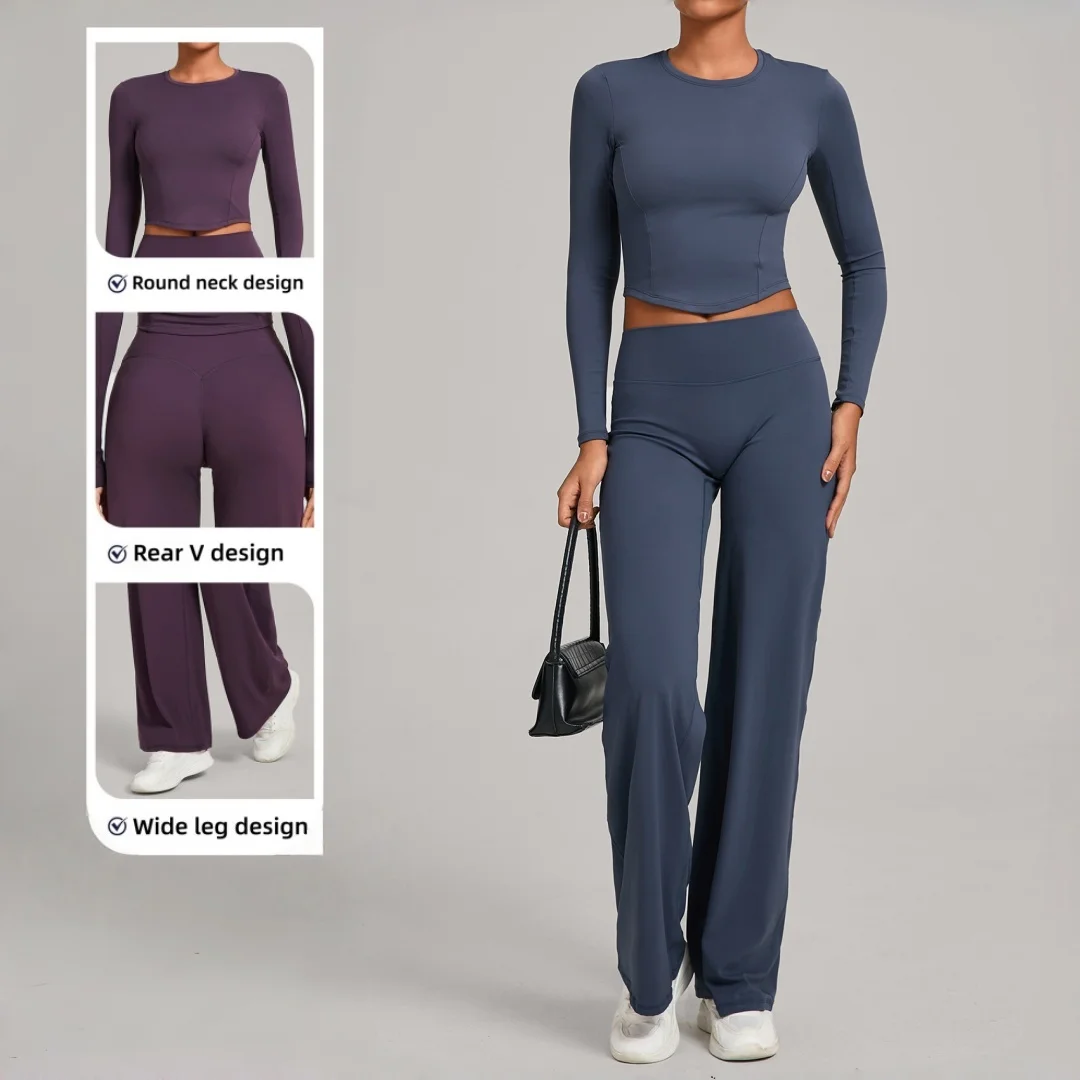 

Seamless Yoga Suit Fitness High Waist Peach Hip Bare Feel Long Sleeves Pants Set Winter Running Workout Clothes Gym Tracksuit